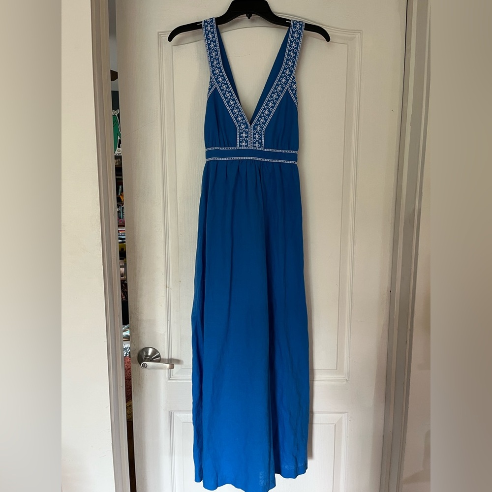 J. Crew Blue and White Cotton Midi Sun Dress